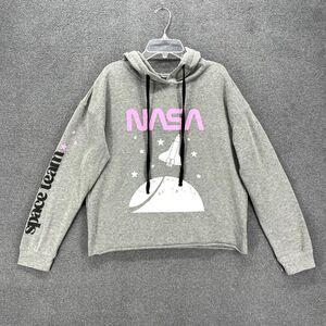 Fifth Sun Hoodie Women Large Gray Pink NASA Space Team‎ Pullover Sweatshirt